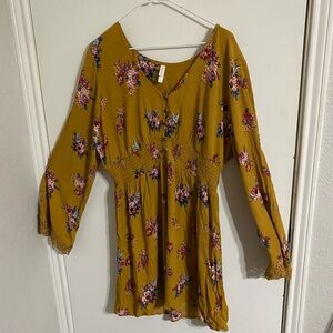 Xhilaration Yellow Floral Dress SIZE L
